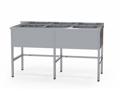 Стол с 3 мойками, из нерж. стали AISI 304, БТ-СМ3 (1500*600)